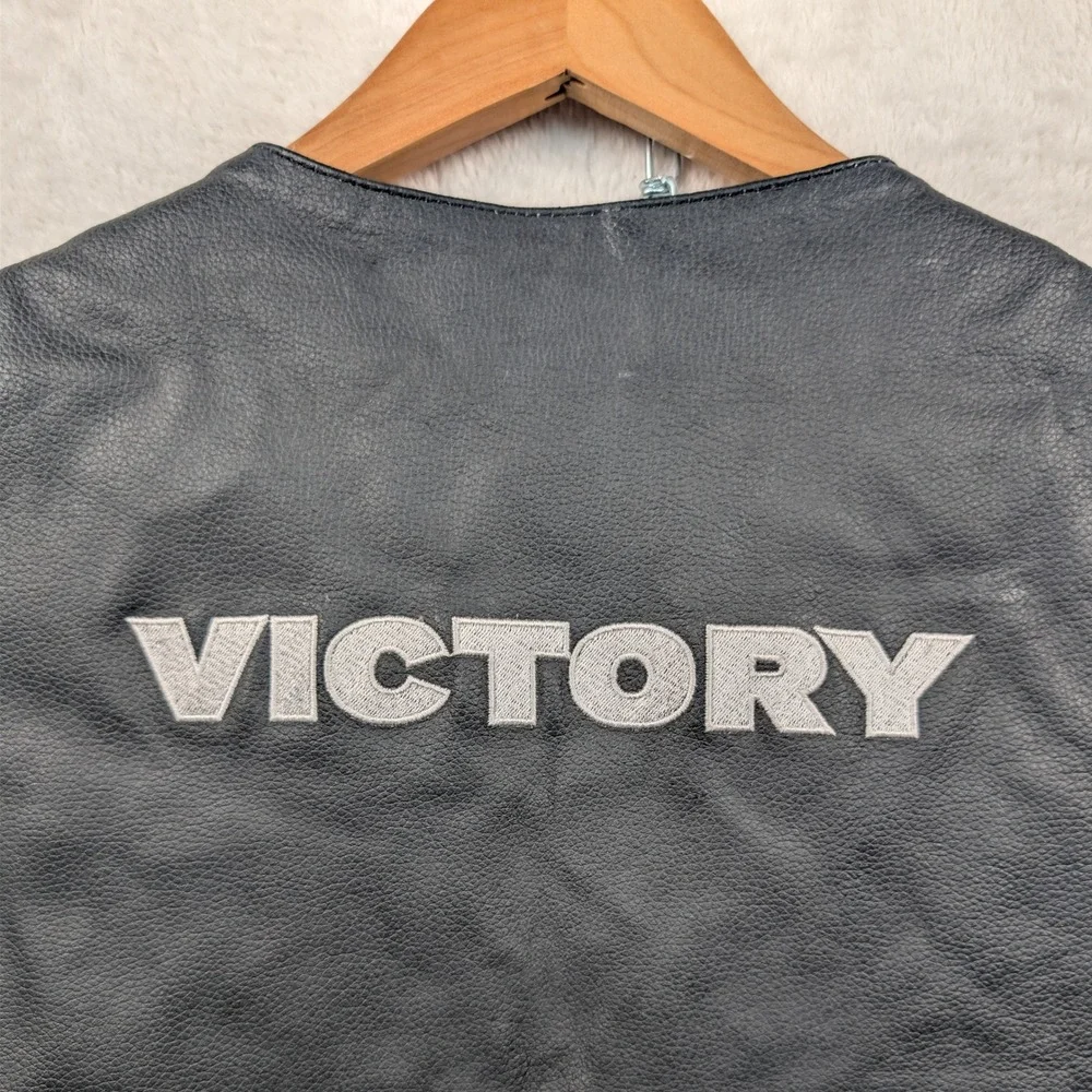 VTG Victory Motorcycle Vest Men's Large Black Leather Biker Side Lace Moto Y2K